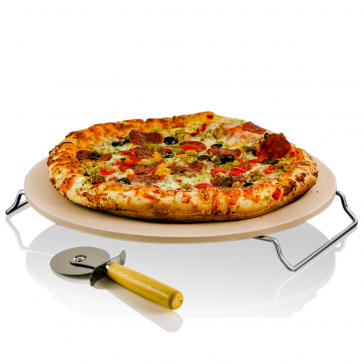 Ovente Ceramic Stone, 13”, Thermal Shock Resistance, Multipurpose Rack/Handle, Free Pizza Cutter Wheel (BW10132)