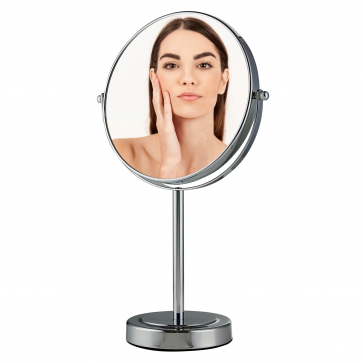 Ovente Tabletop Makeup Mirror 8 Inch with 1X7X Magnification and Zero Distortion Design, Double-Sided with 360 Degree Smooth Rotation Mechanism, Compact & Portable, Polished Chrome (MNLMT80CH1X7X)