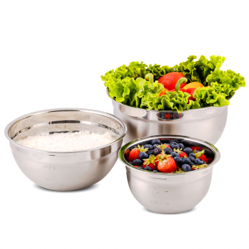 Ovente Premium Stainless Steel Mixing Bowls with Lids, Set of 3 Nesting Bowls Includes 1.5, 3.5, and 5 Quarts, Ideal for Cooking, Baking, Serving and Meal Prepping, Silver (BM46333S)