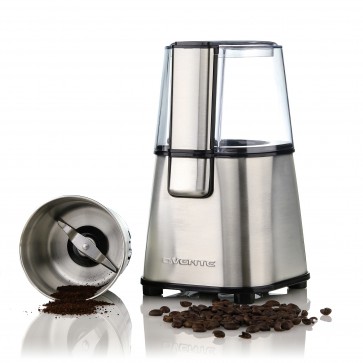 Ovente Electric Coffee Grinder, Removable 2-Blade Grinding Bowl, 200W, 2.1 oz, Lid-Activated Switch, Silver (CG620S)