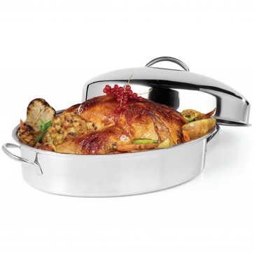 Ovente Oval Roasting Pan 16 Inch Stainless Steel Baking Tray with Lid & Rack, Silver, CWR32161S