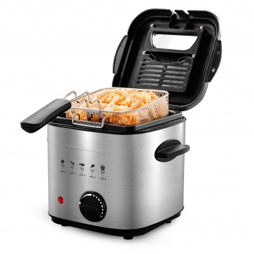 Ovente Electric Deep Fryer 1.5 Liter, 800W Power with Removable Basket & Cool-Touch Handle, Odor Filter Lid, Compact and Easy-to-Store Fryer, Silver FDM1501BR 