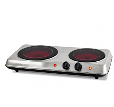 Ovente Electric Infrared Burner, Double-Plate 7" (1000W) + 6.5" (700W) Ceramic Glass Cooktop, Silver (BGI102S)
