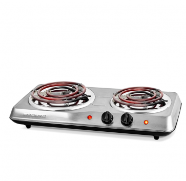 Ovente Electric Double Coil Burner 6 Inch Plate with Adjustable Temperature Control (BGC102S)