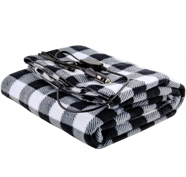 Ovente Electric Heated Polyester Throw Blanket with Car AC Outlet, 57 x 39 Inch Full Body Size with Temperature Control, Safe Over-Heat Protection Machine Washable for Travel, Black and White BL4602BW