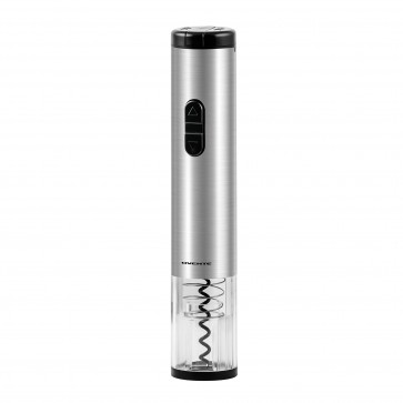 Ovente Electric Wine Opener with Foil Cutter, Battery Operated, LED, Cordless Stainless Steel, Silver (WO1381S), 10"