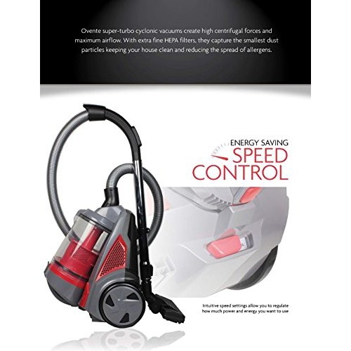 Ovente Bagless Canister Cyclonic Vacuum with HEPA Filter comes with Extras 