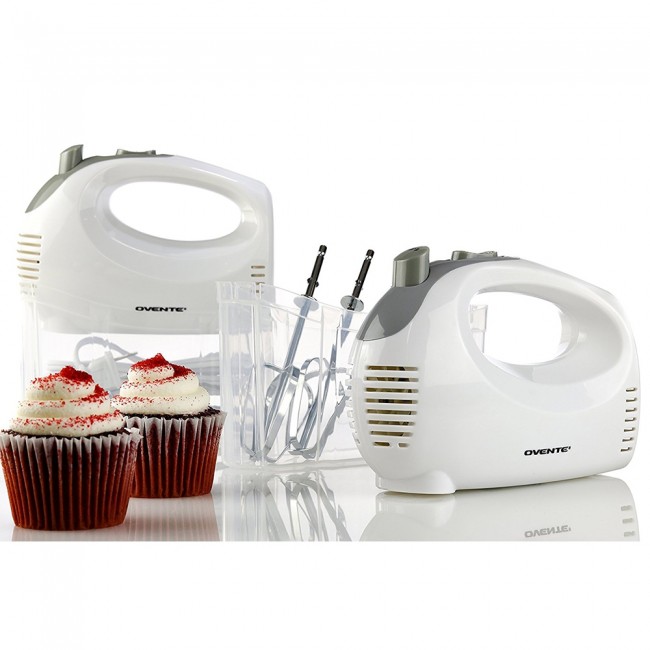 Ovente HM151W 5 Speed Ultra Mixing Electric Hand Mixer with Snap Storage Case White