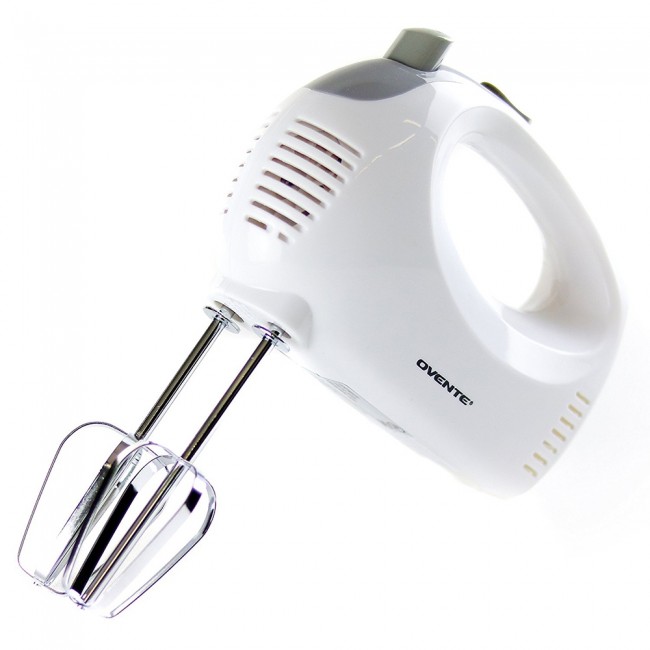 OVENTE Portable 5 Speed Mixing Electric Hand Mixer with Stainless Steel  Whisk Beater Attachments & Snap Storage Case, Compact Lightweight 150 Watt