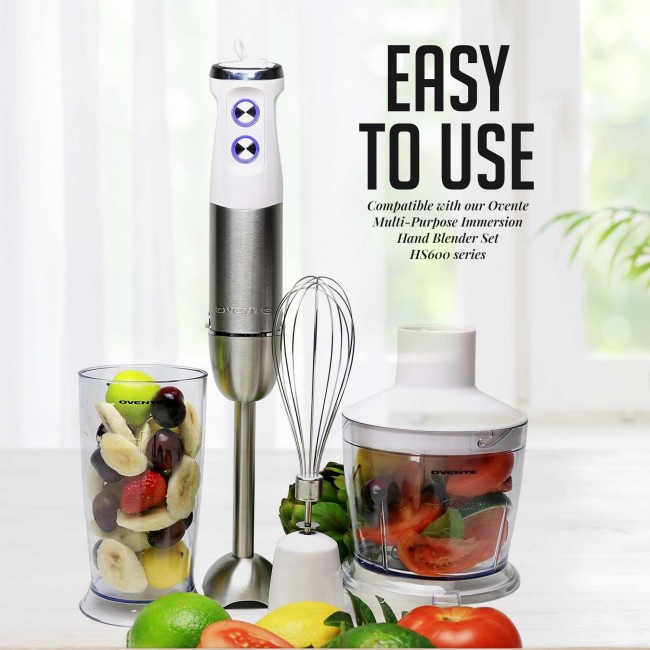 Food Chopper Attachment with Reversible Blades, Compatible with Ovente  Multipurpose Immersion Hand Blender Set HS600 series, White, ACPHS7040W
