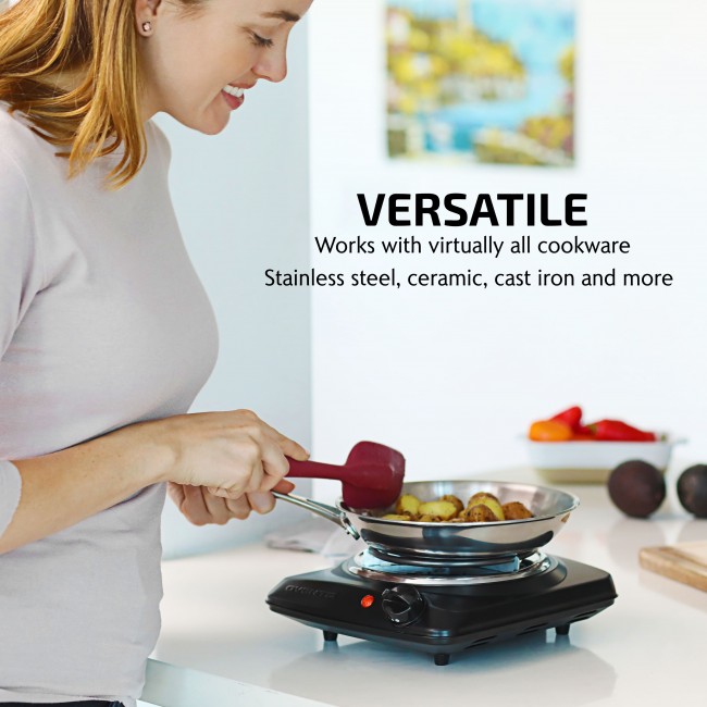 Electric Stove,Portable Stovetop Stainless Countertop Single Burner Cooktop  Compact and Portable, Adjustable Temperature Hot Plate, 1000 Watts