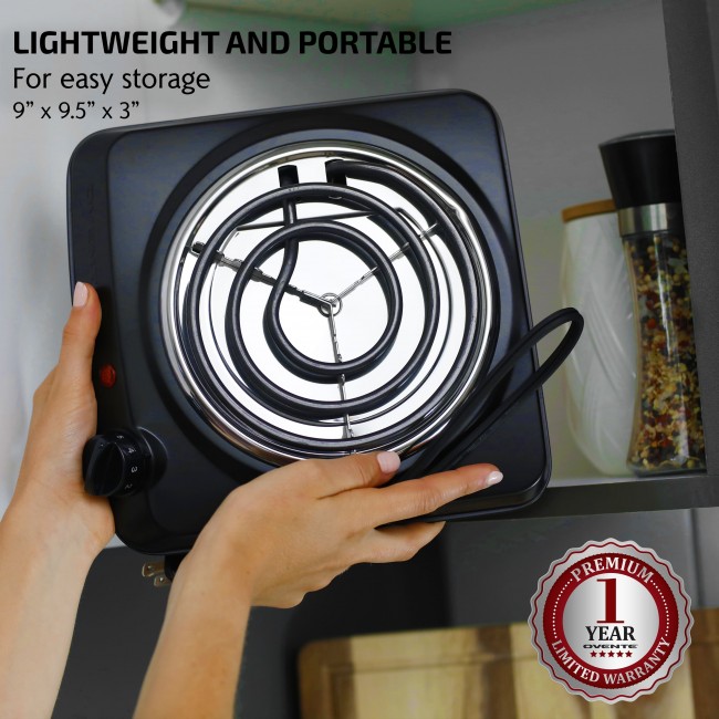 Ovente Electric Infrared Burner, Single-Plate 7.5 (1000W) Ceramic Glass Cooktop