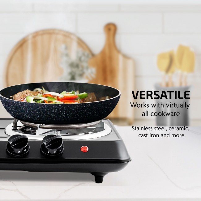 Ovente 1700W Double Hot Plate Electric Countertop Infrared Stove - Black