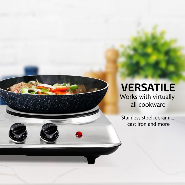 Ovente Electric Double Cast Iron Burner 7 Inch Plate with Temperature Knob  (BGS102B)