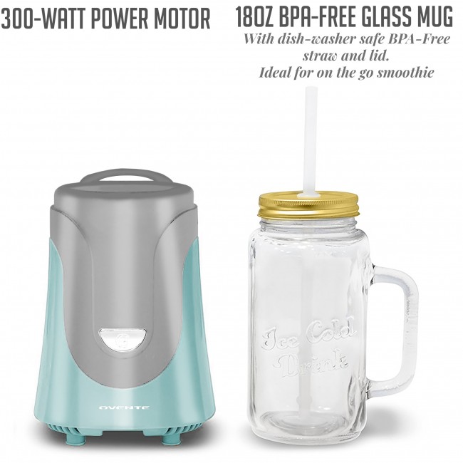 OVENTE Electric Personal Portable Blender, 18 Ounce Drink Mixer, Frozen  Margarita, Shake & Smoothie Maker, Glass Jar with Stainless Steel Blades  and