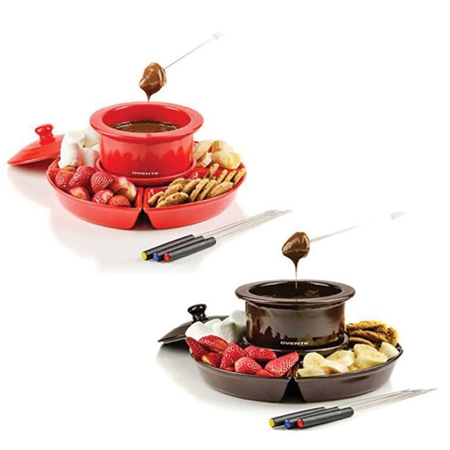 Yestter Fondue Set Premium Tea Light Porcelain Melting Pot For Cheese Indispensable Tool For Chocolate Or Cheese Lovers. Chocolate And Tapas 