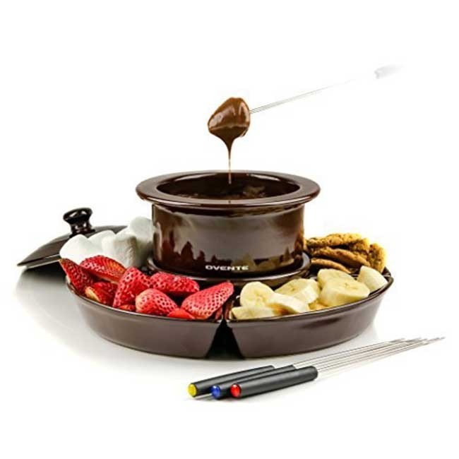 Premium Porcelain Melting Pot For Cheese Chocolate Easy To Clean And Store， Suitable For Parties Detachable Parts Ceramic Furnace Chocolate Cheese Fondue ADJJ Fondue Set Family Gatherings 