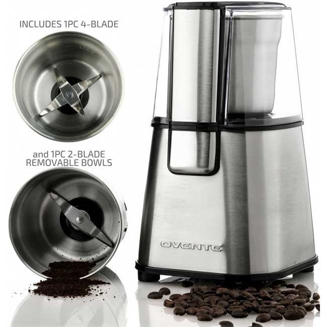Crazyfly Portable Stainless Steel Electric Coffee Grinder with Two Blades and Transparent Visible Lid Household 