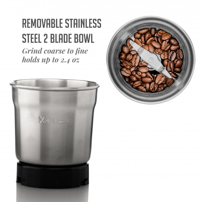 Electric Coffee Grinder and Spice Grinder with 2 Stainless Steel Blades  Removable Bowls