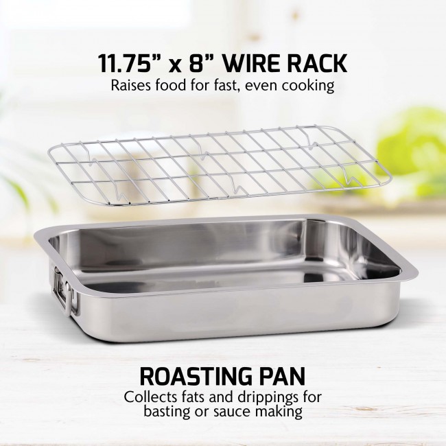 Ovente Oven Roasting Pan 13 x 9.4 Inch Stainless Steel Portable
