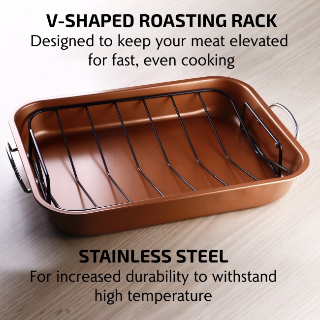 OVENTE Kitchen Oven Roasting Pan Nonstick Carbon Steel Baking Tray