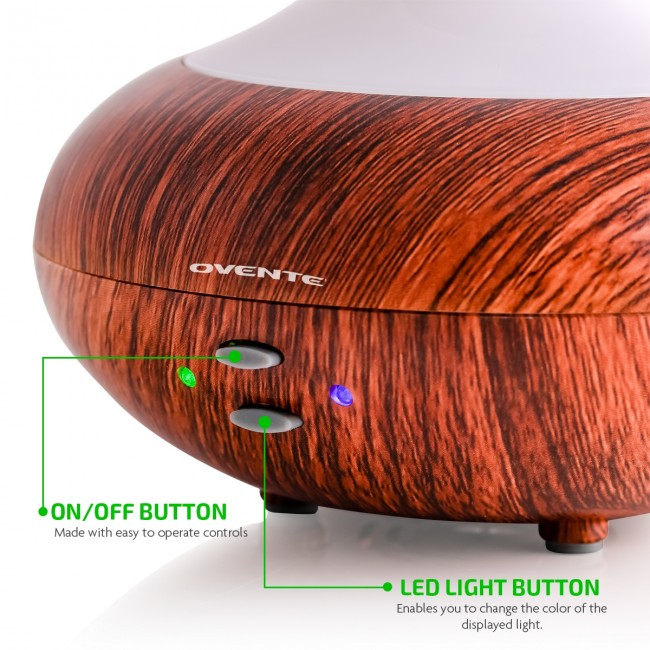 Ovente Essential Oil Diffuser Machine 3.38 Ounce with Ultrasonic Humidifier  Technology, LED Lights, Cool Air Humidifier, Auto Shut Off Function, 