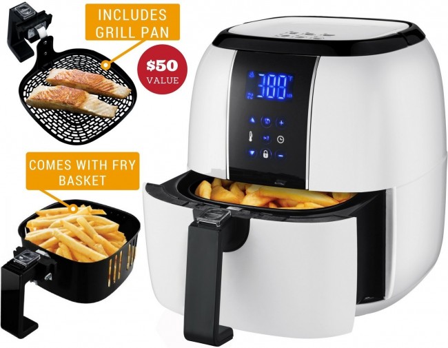 Ovente Electric Air Fryer 3.2 Quart Non-Stick Portable Fry Basket & Grill  Pan, 1300 Watt Power Air Oven & Oilless Cooker with 6 Temperature Control 
