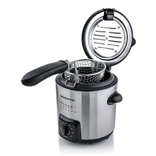 OVENTE 2.11 Qt Silver Electric Deep Fryer with Removable Frying