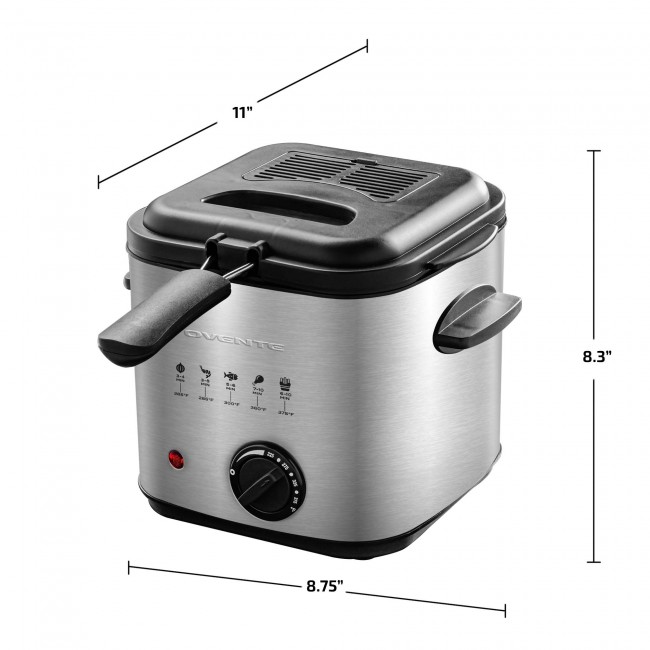 Ovente Electric Deep Fryer 1.5 Liter, 800W Power with Removable Basket &  Cool-Touch Handle, Odor Filter Lid, Compact and Easy-to-Store Fryer, Silver