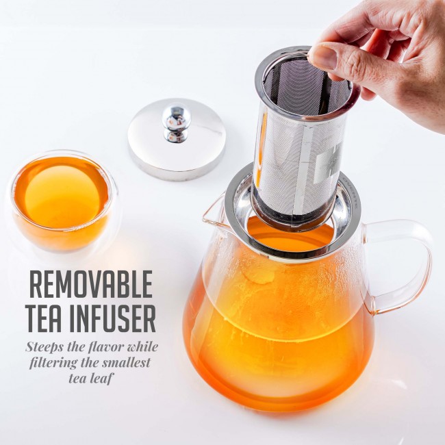 OVENTE 3.4-Cup Black Glass Tea Kettle with Tea Infuser for Loose