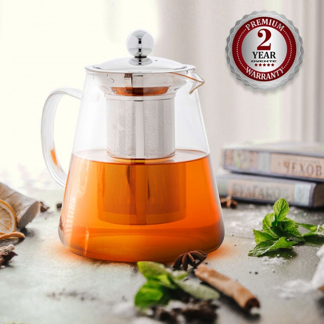 Ovente Glass Teapot With Removable Stainless Steel Infuser Freezer Stove And Dishwasher Safe