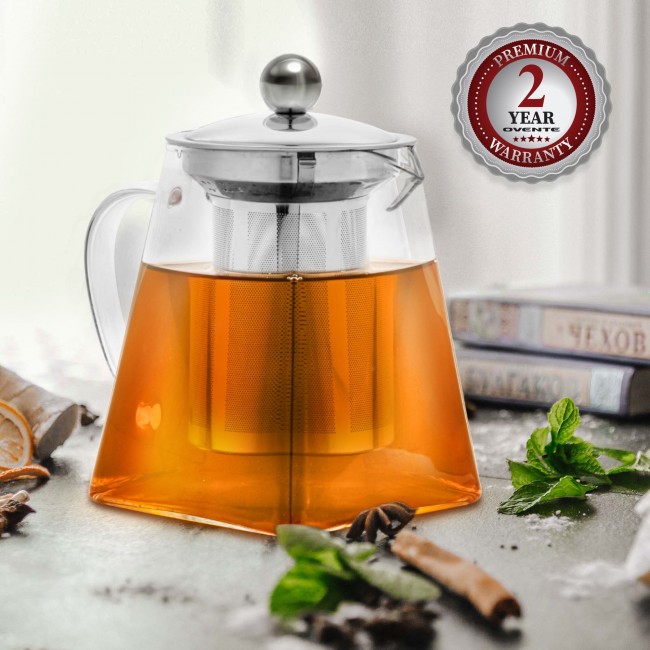Ovente Glass Teapot with Removable Stainless-Steel Infuser, Freezer,  Stovetop, and Dishwasher Safe, 17oz. BPA-Free Glass Teapot FGH17T