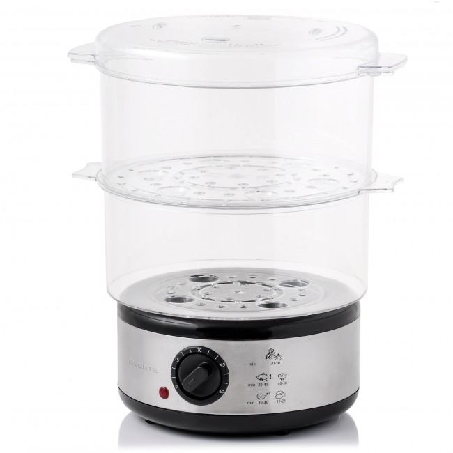 Ovente Electric Food Steamer Two Tiers Stainless Steel Base with 2