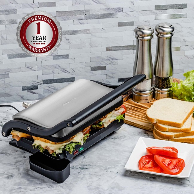 Ovente Electric Indoor Panini Press Grill with Non-Stick Double