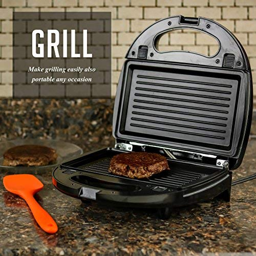 Ovente 3-in-1 Electric Sandwich Maker with Detachable Non-Stick Waffle and Grill Plates, 750