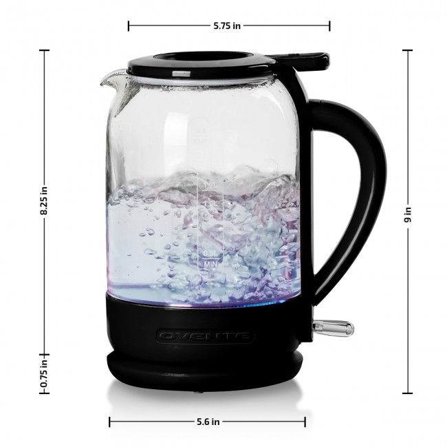 OVENTE Electric Glass Hot Water Kettle, 1.7 Liter, Blue LED Light