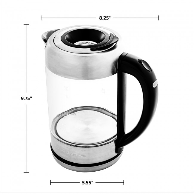 OVENTE 1.7 L Electric Glass Kettle, Prontofill Tech, Portable Kettle KG733S  + Glass Tea Pot Infuser 