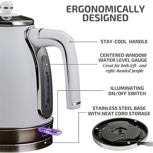 Ovente Electric Stainless Steel Hot Water Kettle 1.7 Liter, KS777 Series