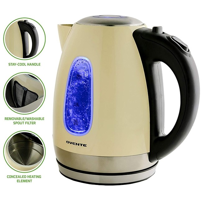 Ovente Electric Stainless Steel Kettle - 1.7 Liters - Beige