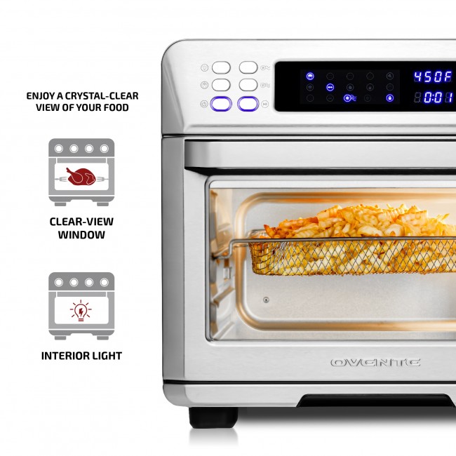 OVENTE Air Fryer Toaster Oven Combo,1700W Power & Free Accessories, New-  Silver OFM2025BR 
