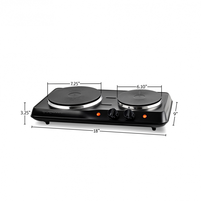 Double Electric Burner Countertop Hot Plate Stainless Steel Cast Iron 1000W  700W by Durabold, White