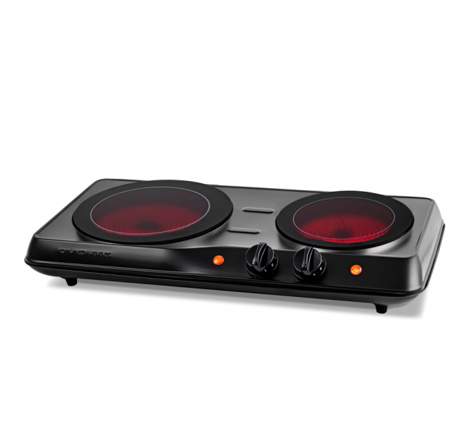 Ovente Electric Infrared Burner, Double-Plate 7 (1000W) + 6.5 (700W)  Ceramic Glass Cooktop, Silver (BGI102S)