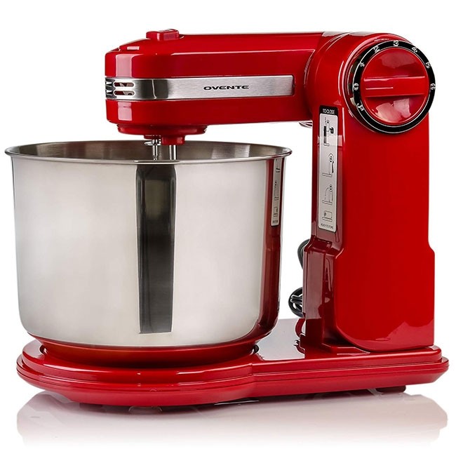 OVENTE Electric Stand Mixer 3.5 qt., 5 Speed Control, 250-Watt with 2  Blender Attachment Egg Beater Whisk and Dough Hook Red SM680R - The Home  Depot