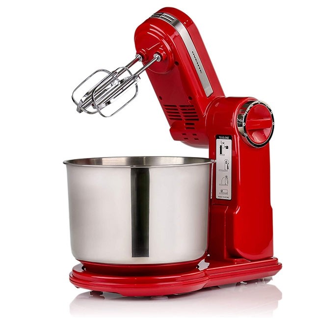 OVENTE Electric Kitchen Stand Mixer with 3.5-Quart Removable Stainless  Steel Mixing Bowl, 5 Speed Control, 250-Watt Power, 2 Blender Attachment  Egg Beater Whisk & Dough Hook Red SM680R 