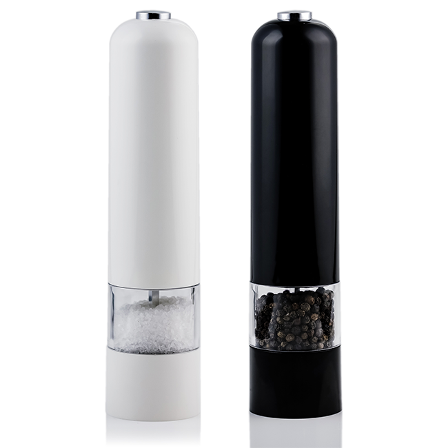 Ovente Electric Salt and Pepper Grinder Set, Battery Operated 4 AA, Black  and White (SPD102BW)