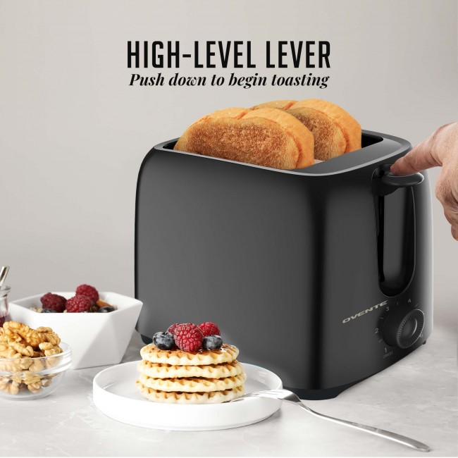 Ovente Electric 2-Slice Toaster Machine with Removable Crumb Tray,  6-Setting Knob for Toasting Bread,