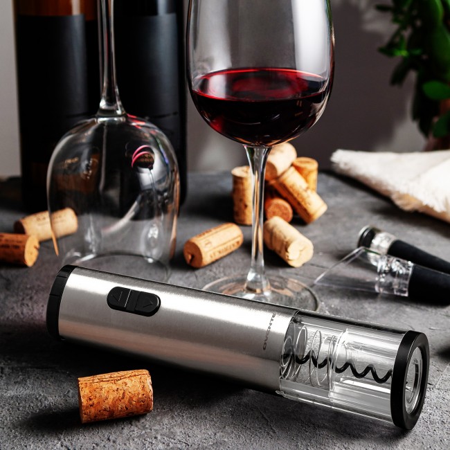 Ovente Modern Silver Wine Opener with Foil Cutter, LED, Cordless Stainless Steel (WO1381S)