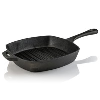 Ovente Square Cast Iron Grill Pan 10 inch with Pre-Seasoned Non Stick Griddle and Grip Handle, Easy Clean Stovetop Cookware, Black CWC2307001B