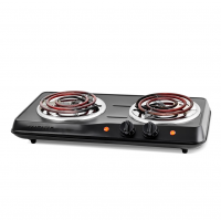 Ovente Electric Infrared Burner, Double-Plate 7 (1000W) + 6.5 (700W)  Ceramic Glass Cooktop, Silver (BGI102S)
