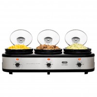 Ovente Stainless Steel Triple Slow Cooker Buffet Server with Glass